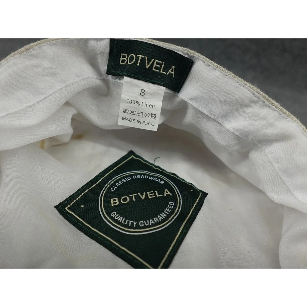 Botvela Newsboy Cap Mens Small Beige 100% Linen Herringbone Baker Boy Hat